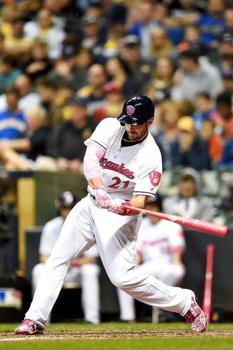 the milwaukee brewers travis shaw on saturday hits a three-run